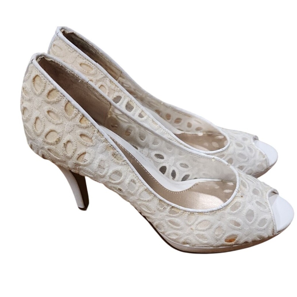 Naturalizer Ivory Lace Open Toe‎ Heels Wedding Party Shoes